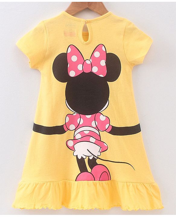 Babyhug Half Sleeves Knee Length Nighty Minnie Mouse Print - Yellow