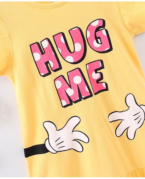 Babyhug Half Sleeves Knee Length Nighty Minnie Mouse Print - Yellow