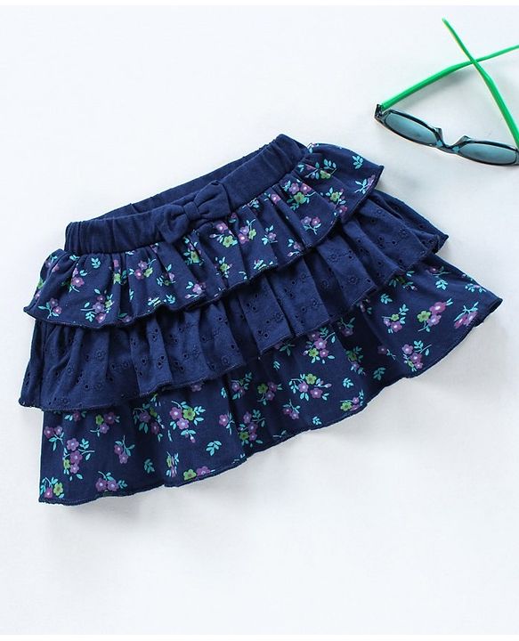 Babyhug Mid Thigh Skirt Floral Print - Blue