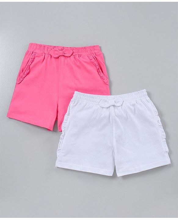 Pine Kids Mid Thigh Length Solid Shorts Pack of 2 - White Pink