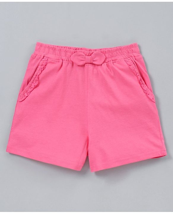 Pine Kids Mid Thigh Length Solid Shorts Pack of 2 - White Pink