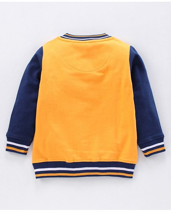 Babyhug Full Sleeves Sweat Jacket Mickey Mouse Print - Yellow Blue