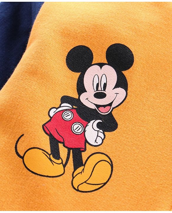 Babyhug Full Sleeves Sweat Jacket Mickey Mouse Print - Yellow Blue