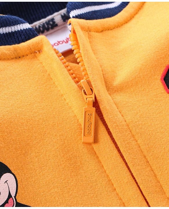 Babyhug Full Sleeves Sweat Jacket Mickey Mouse Print - Yellow Blue