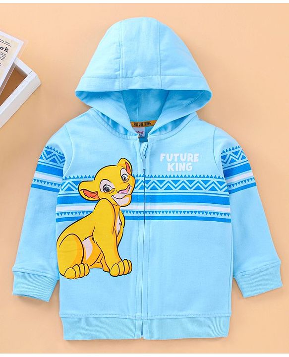 Babyhug Full Sleeves Hooded Sweat Jacket Simba Print - Light Blue