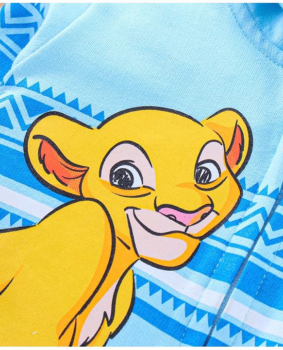 Babyhug Full Sleeves Hooded Sweat Jacket Simba Print - Light Blue