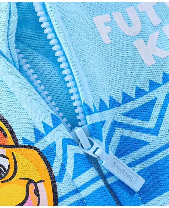 Babyhug Full Sleeves Hooded Sweat Jacket Simba Print - Light Blue