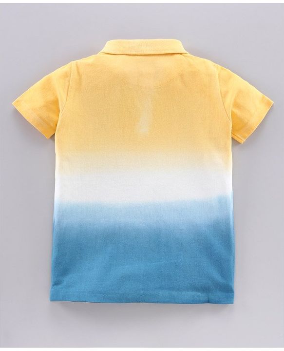 Pine Kids Half Sleeves Bio-Wash Tee Super Rad Embroidery - Yellow Blue