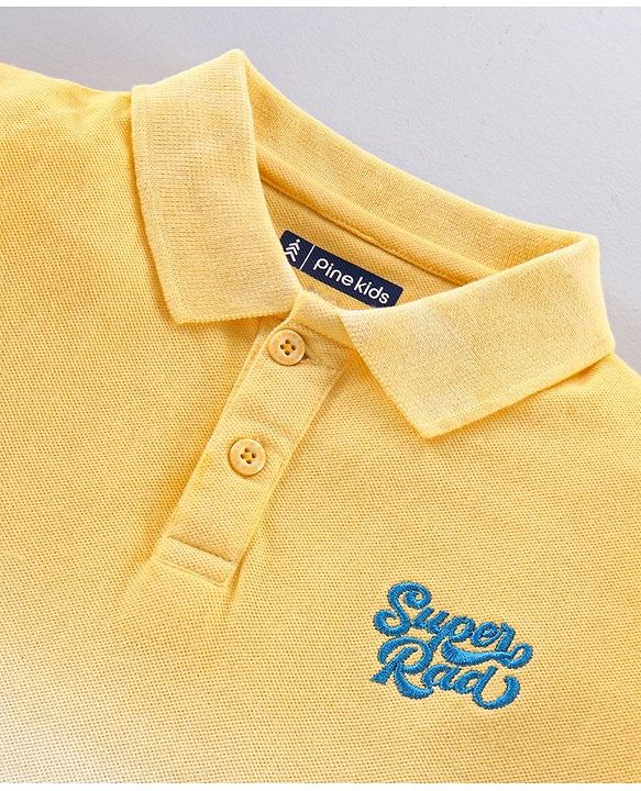 Pine Kids Half Sleeves Bio-Wash Tee Super Rad Embroidery - Yellow Blue
