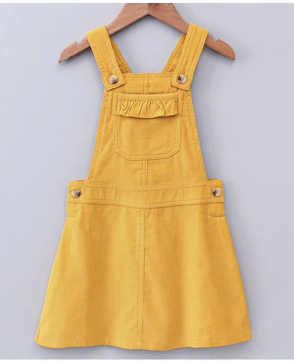 Pine Kids Bio Washed Floral Full Sleeves Tee with Dungaree Style frock - Yellow