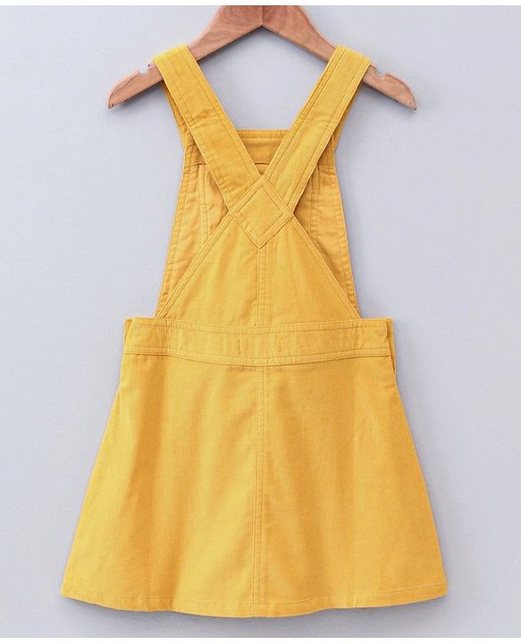 Pine Kids Bio Washed Floral Full Sleeves Tee with Dungaree Style frock - Yellow