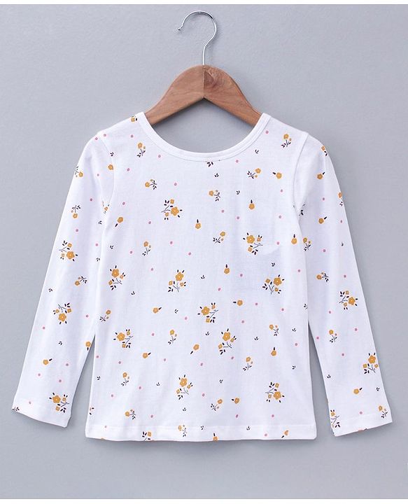 Pine Kids Bio Washed Floral Full Sleeves Tee with Dungaree Style frock - Yellow