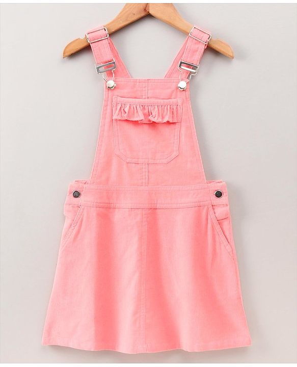 Pine Kids Bio Washed Striper Full Sleeves Tee with Dungaree Style Frock - Pink
