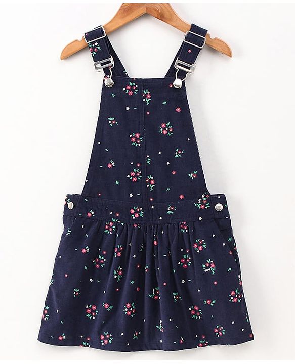 Pine Kids Bio Washed Polka dot Full Sleeves Tee with Dungaree Style Frock - Blue