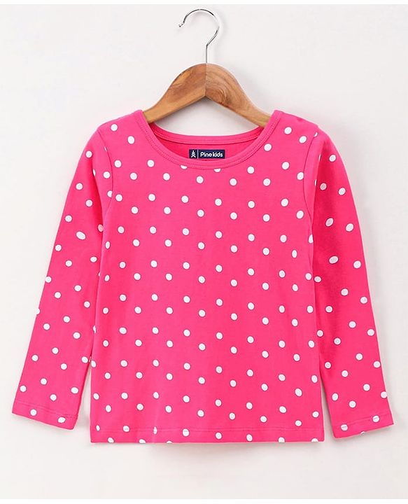 Pine Kids Bio Washed Polka dot Full Sleeves Tee with Dungaree Style Frock - Blue
