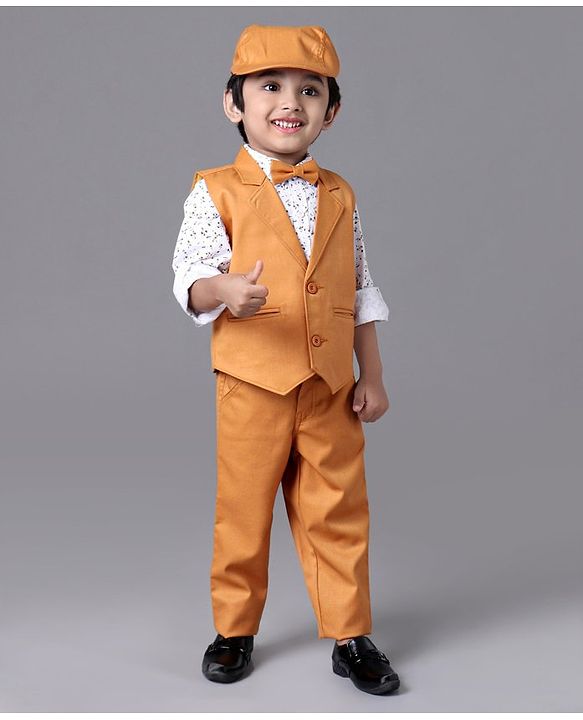 Babyhug Full Sleeves 3 Piece Party Suit with Bow - Yellow