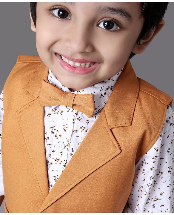 Babyhug Full Sleeves 3 Piece Party Suit with Bow - Yellow