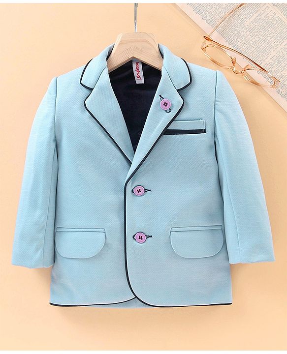 Babyhug Full Sleeves Party Wear Blazer Solid Color - Blue