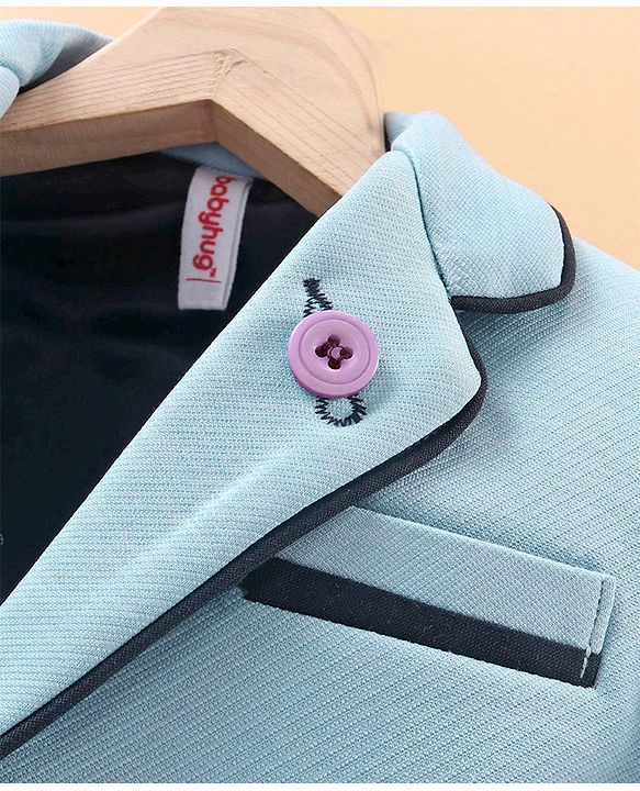 Babyhug Full Sleeves Party Wear Blazer Solid Color - Blue