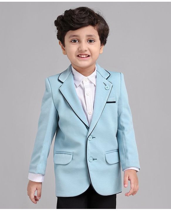 Babyhug Full Sleeves Party Wear Blazer Solid Color - Blue