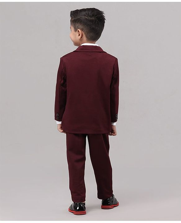 Babyhug Full Sleeves Solid Party Suit - Maroon White