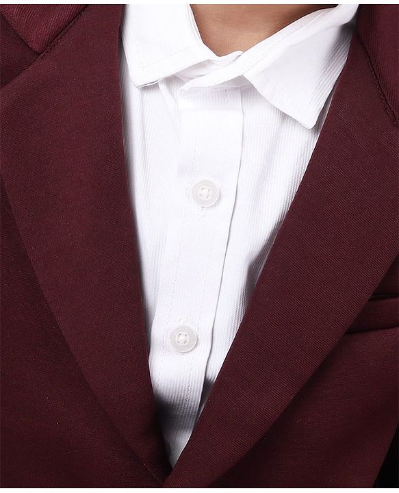 Babyhug Full Sleeves Solid Party Suit - Maroon White
