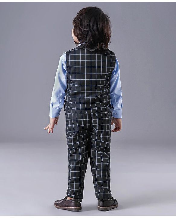 Babyhug Full Sleeves 3 Piece Party Suit Checked - Navy