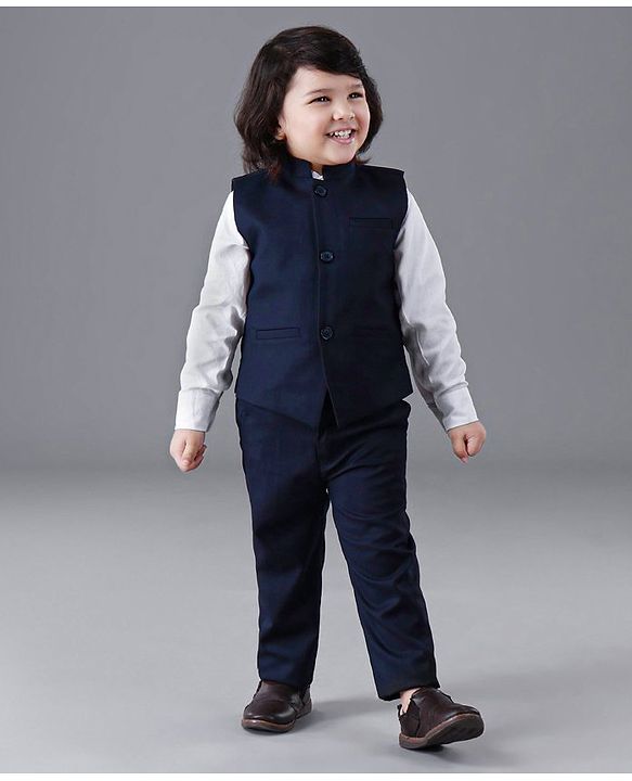 Babyhug Full Sleeves Party Suit Solid Color - Blue