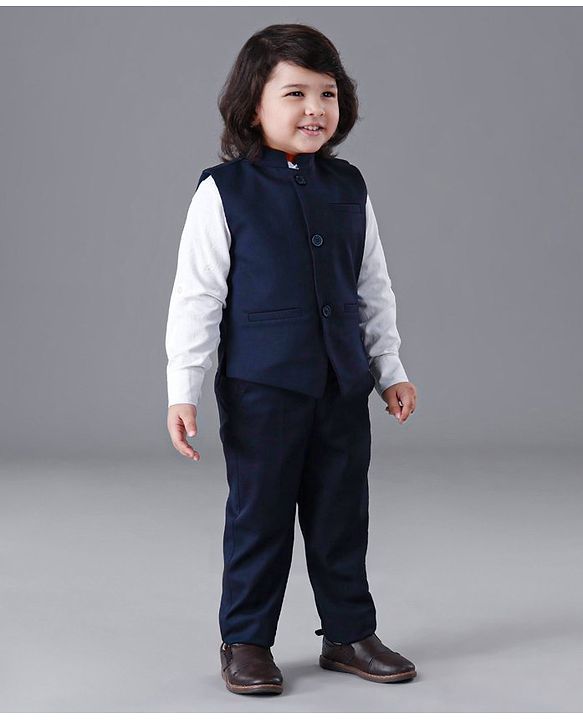 Babyhug Full Sleeves Party Suit Solid Color - Blue