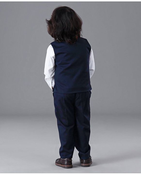 Babyhug Full Sleeves Party Suit Solid Color - Blue