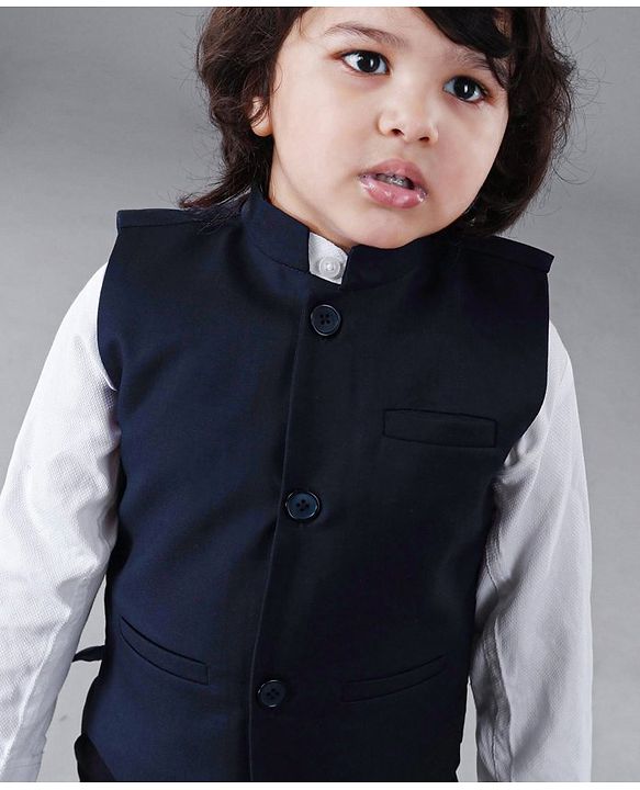 Babyhug Full Sleeves Party Suit Solid Color - Blue