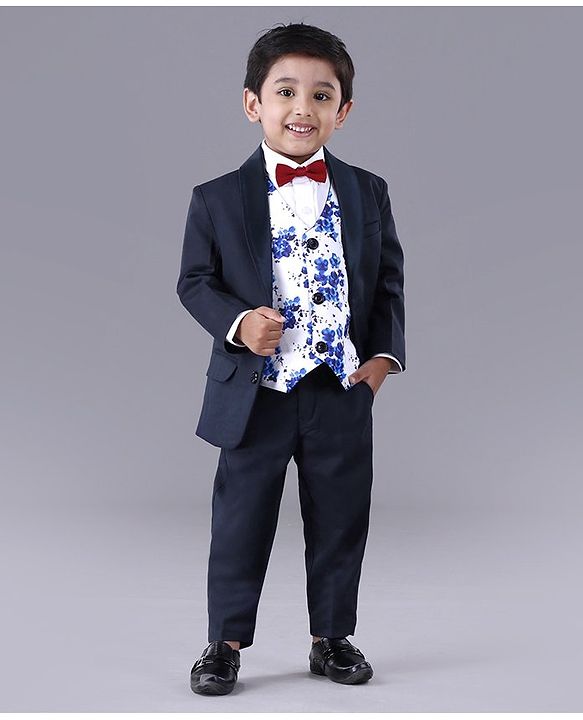 Babyhug Full Sleeves Party Suit Solid Color - Blue