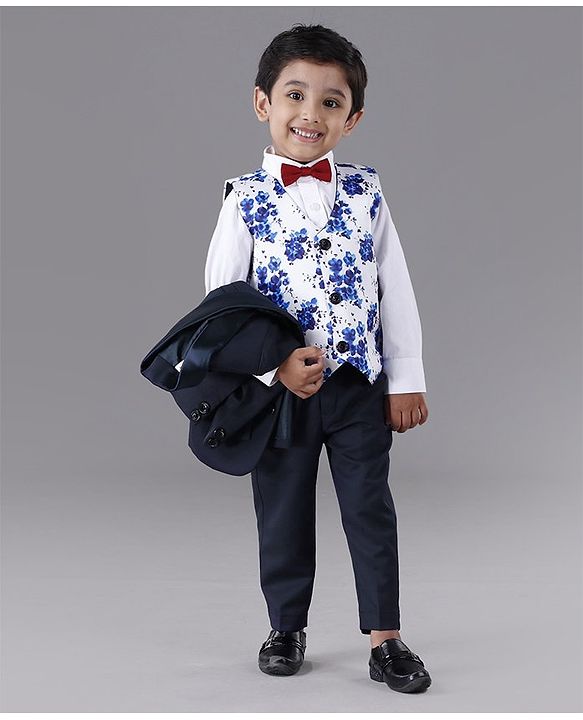Babyhug Full Sleeves Party Suit Solid Color - Blue