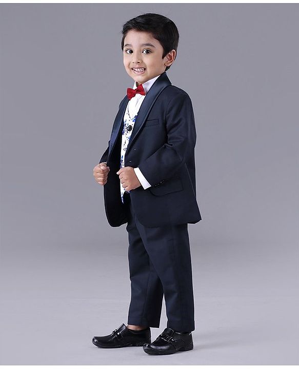 Babyhug Full Sleeves Party Suit Solid Color - Blue