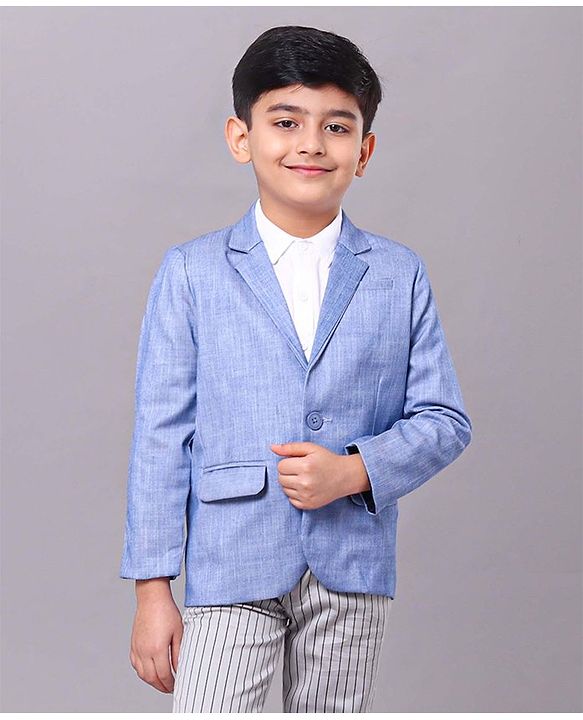 Babyhug Full Sleeves Party Wear Blazer Solid Color - Blue