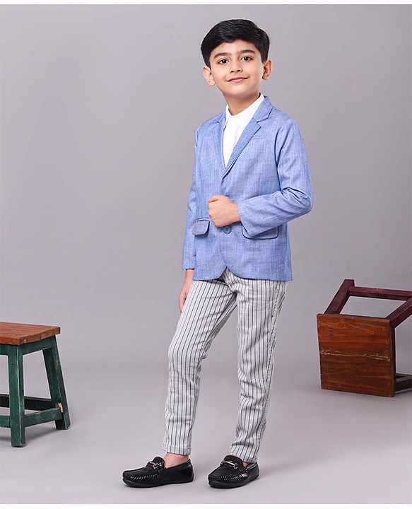 Babyhug Full Sleeves Party Wear Blazer Solid Color - Blue