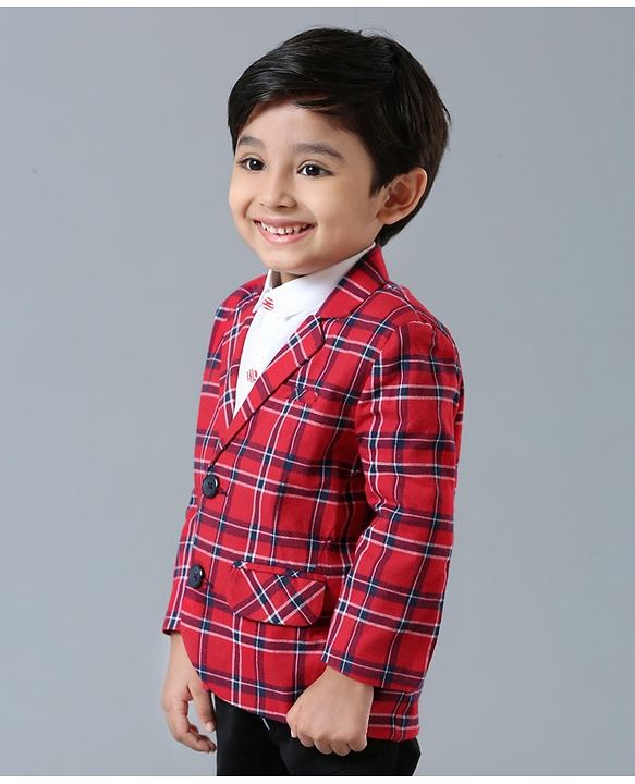 Babyhug Full Sleeves Party Wear Checked Blazer - Red