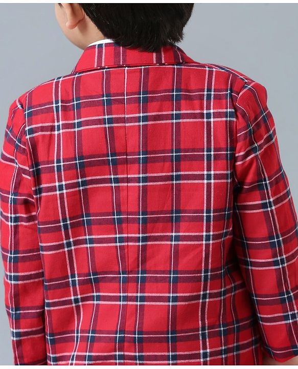 Babyhug Full Sleeves Party Wear Checked Blazer - Red
