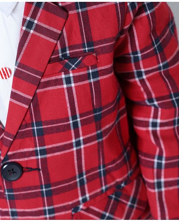 Babyhug Full Sleeves Party Wear Checked Blazer - Red