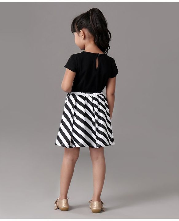 Babyhug Half Sleeves Party Frock With Bow Applique - Black