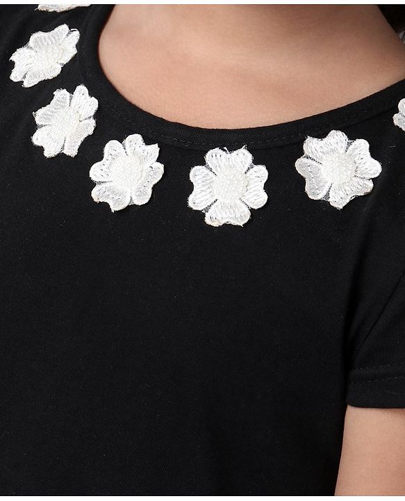 Babyhug Half Sleeves Party Frock With Bow Applique - Black