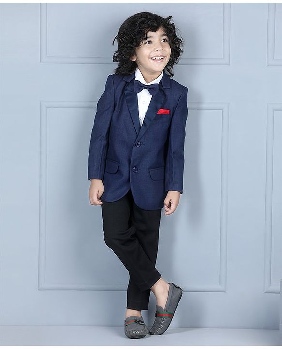 Babyhug Full Sleeves Party Suit with Bow - Blue
