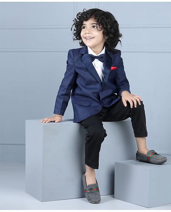 Babyhug Full Sleeves Party Suit with Bow - Blue