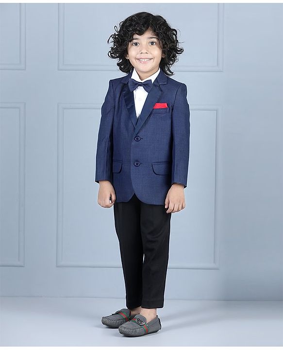Babyhug Full Sleeves Party Suit with Bow - Blue