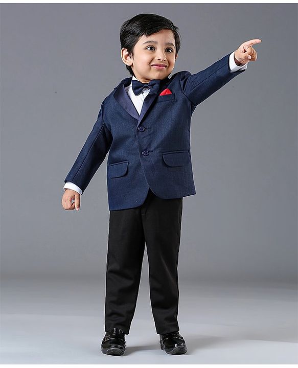 Babyhug Full Sleeves Party Suit with Bow - Blue
