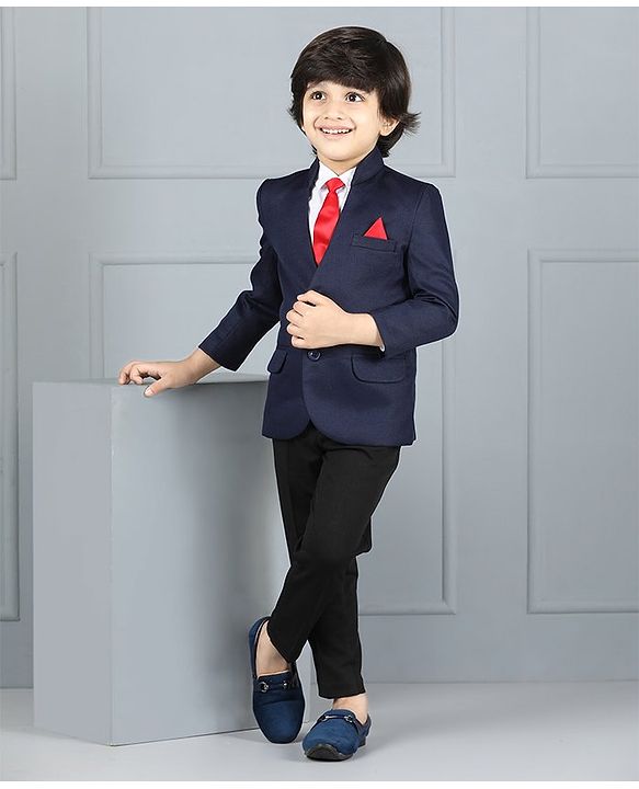Babyhug Full Sleeves Party Suit Solid Color - Blue