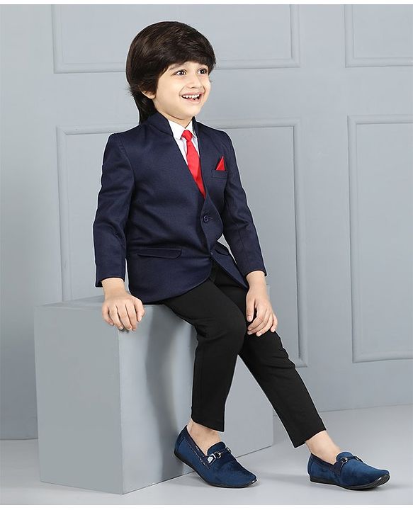 Babyhug Full Sleeves Party Suit Solid Color - Blue