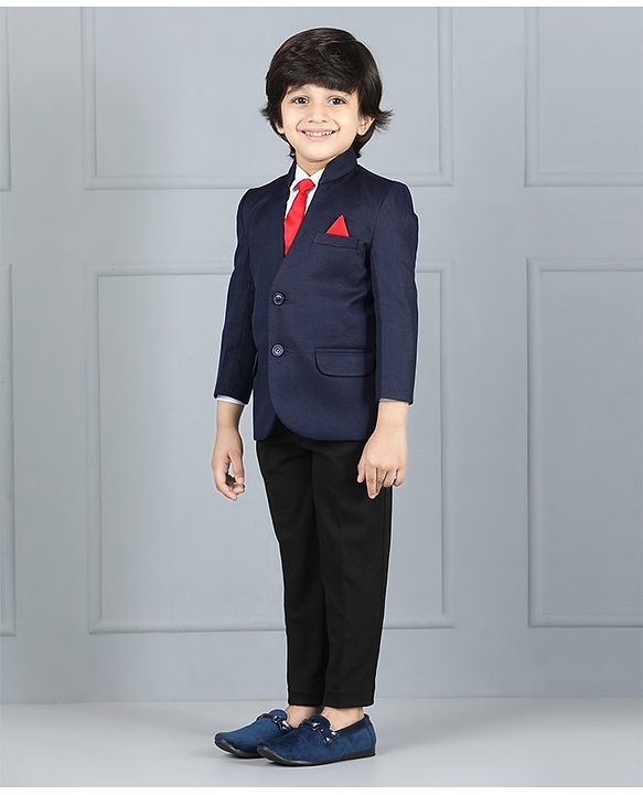 Babyhug Full Sleeves Party Suit Solid Color - Blue