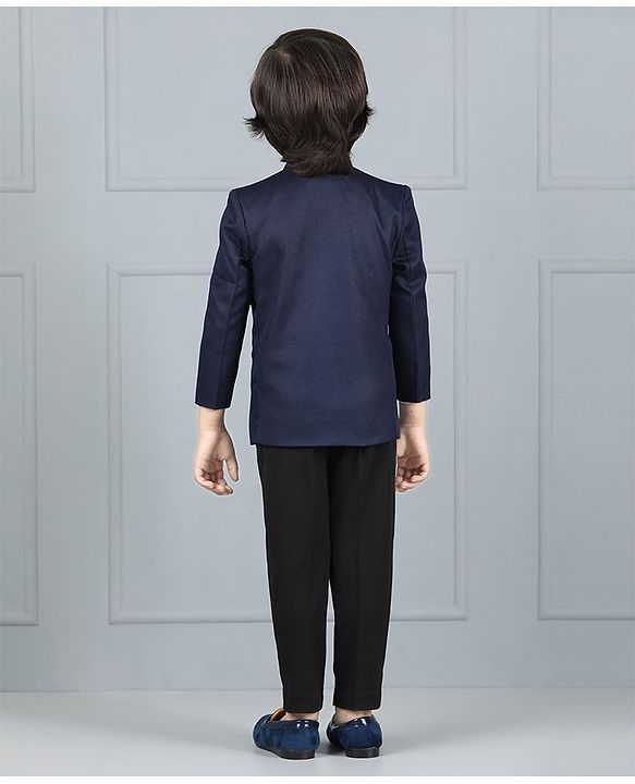 Babyhug Full Sleeves Party Suit Solid Color - Blue