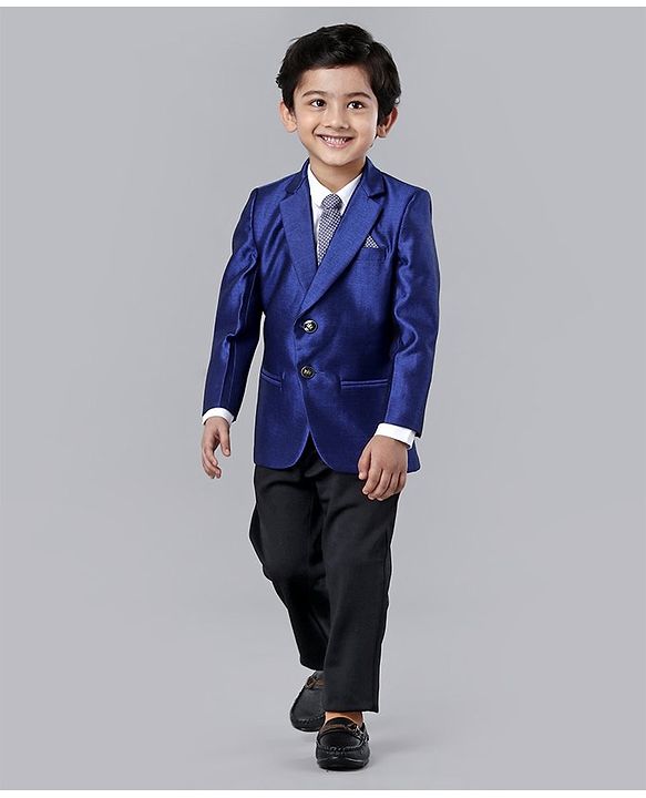 Babyhug Full Sleeves Solid Four Piece Party Suit - Blue